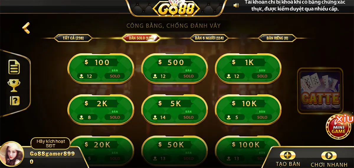 Tùy chọn mức cược cho chính mình tại game bai doi thuong